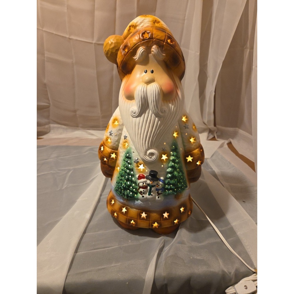 Vintage Ceramic Santa Claus Light, 18", Hand-Painted with Snowmen